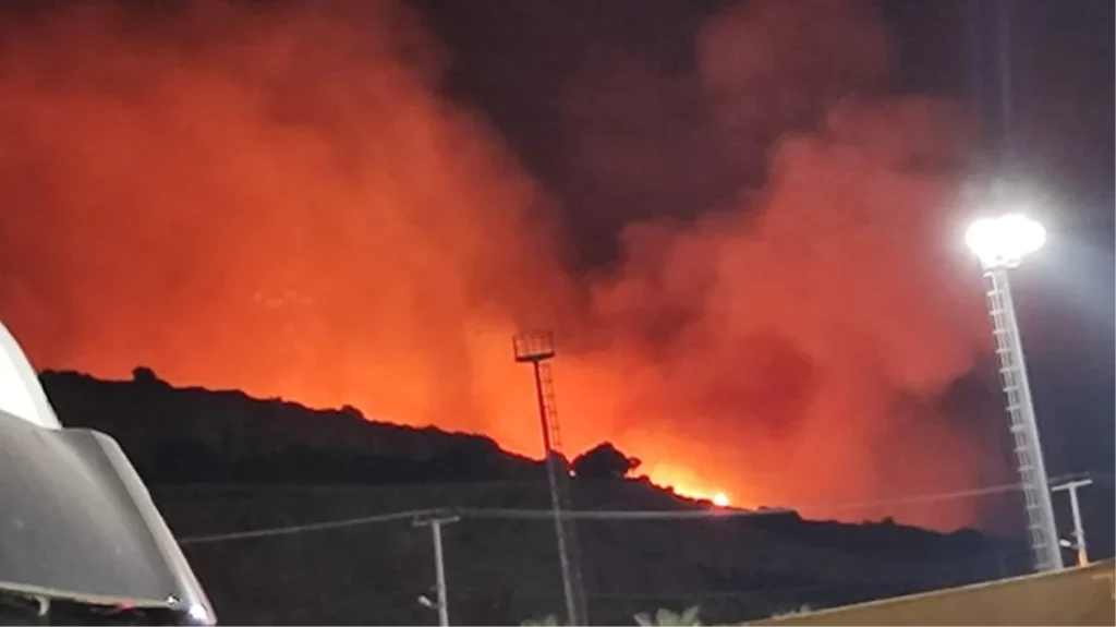 Çeşme’de çamlık alanda çıkan yangın kontrol altına alınmaya çalışılıyor