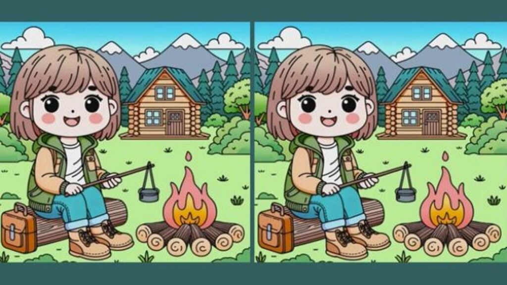 Doğada kamp yapan kıza ait iki resim arasındaki 3 farkı 10 saniye içerisinde sadece yüksek dikkat becerisine sahip kişiler bulabiliyor